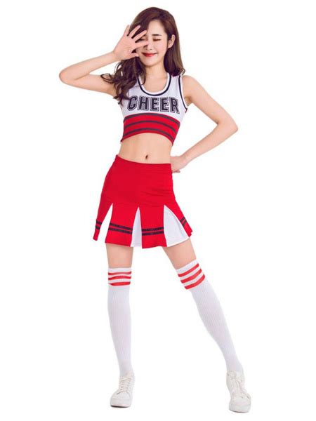sexy cheerleader costume two tone lerrer print crop top with mini skirt halloween power day sale