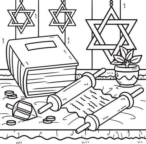 Hanukkah Torah Scroll And Book Coloring Page 11416141 Vector Art At