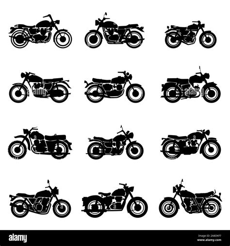 Classic Road Vintage Motorcycles Vector Illustration Set Stock Vector