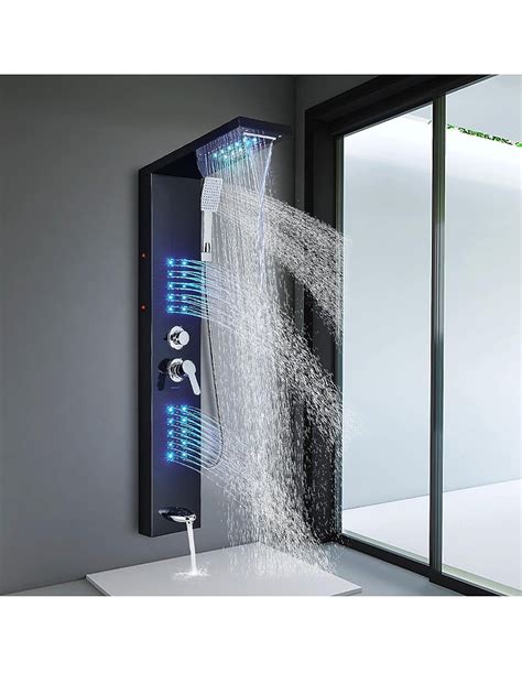 Fcoteeu Shower Panel Tower System With Led Rainfall Waterfall Head Led