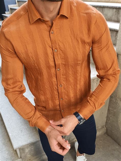 Buy Camel Slim Fit Striped Cotton Shirt By Gentwith With Free Shipping