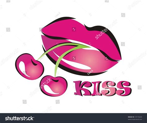 Pink Lips With Cherry Stock Vector Illustration 14173243 Shutterstock