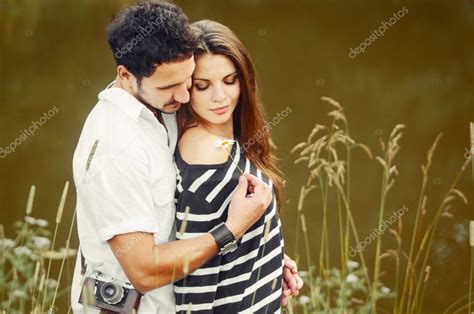 Sensual Romantic Couple In Love At The Lake In Summer Day Beaut Stock
