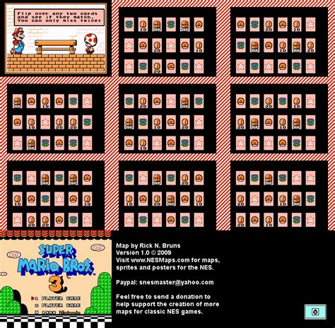 Super Mario Brothers 3 Memory Match Nintendo NES Map Super Mario