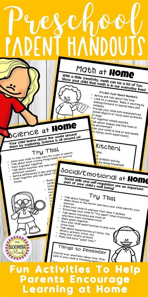 Parent Handouts For Preschool Home To School Connection Literacy