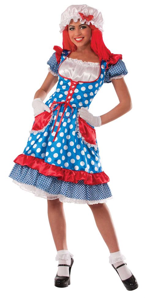 Rag Doll Lady Costume Dress Raggedy Ann Clown Adult Women Standard 14