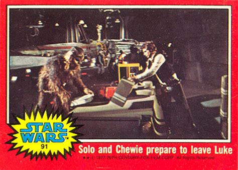 We did not find results for: 1977 Star Wars Solo and Chewie prepare to leave Luke #91 Non-Sports Card Value Price Guide