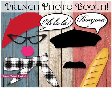French Photo Booth Props Paris Party Press Print Party