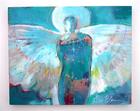 Small Abstract Figure Painting Blue Guardian Angel Under Etsy