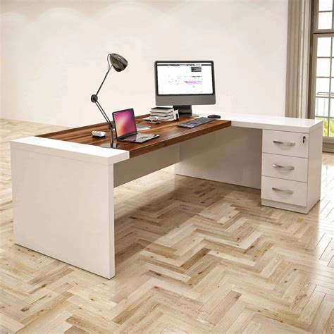 Leon 87″ Modern L Shaped Home And Office Furniture Desk White And Brown