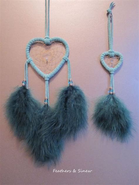 Heart Shaped Dream Catcher Set Turquoise Suede With Marabou Etsy Heart Shapes Dream Catcher