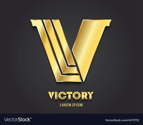 Golden Letter V From Alphabet Symbol Victory Vector Image
