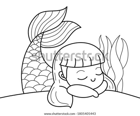 Cute Mermaid Line Art Cartoon Stock Vector Royalty Free 1805405443