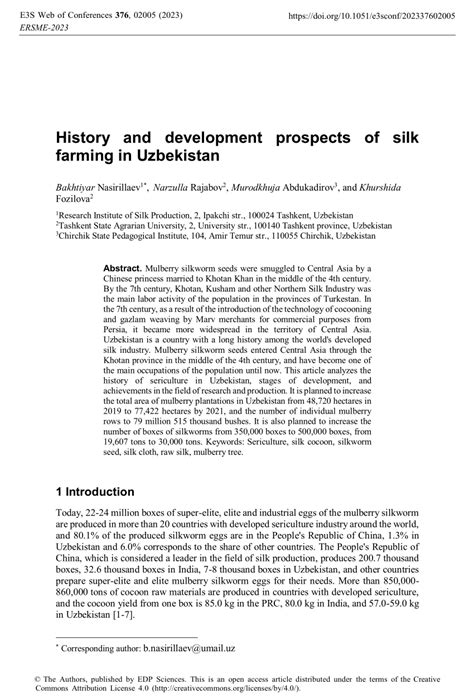 Pdf History And Development Prospects Of Silk Farming In Uzbekistan