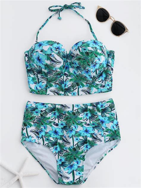 [66 off] halter high waist moulded tropical bikini rosegal