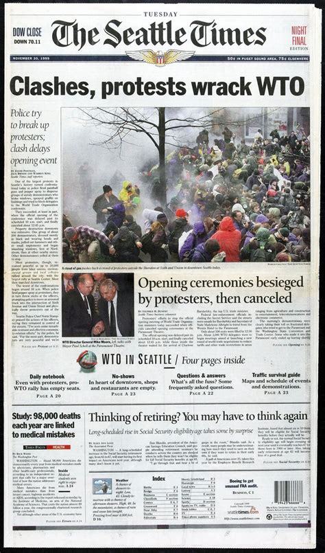 How The Seattle Times Covered The Wto Seattle Protests Front Pages