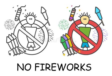 Funny Vector Stick Man With A Fireworks In Children S Style No