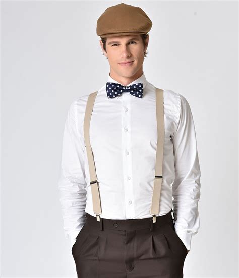 1920s Mens Clothing Taupe Adjustable Suspenders 1400 At Vintagedancer