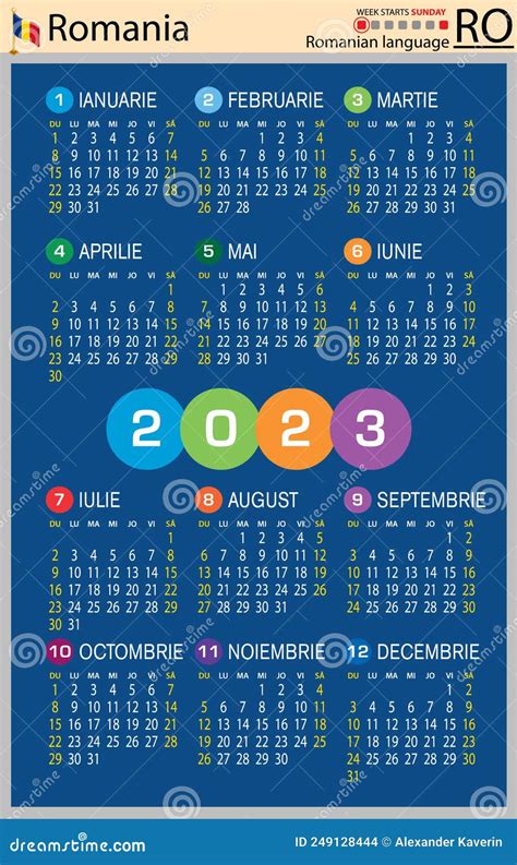 Romanian Vertical Pocket Calendar For 2023 Week Starts Sunday Stock