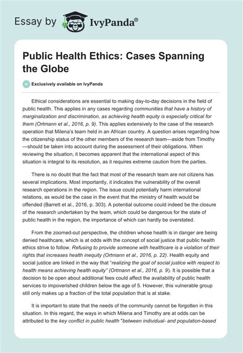 Public Health Ethics Cases Spanning The Globe Words Essay Example