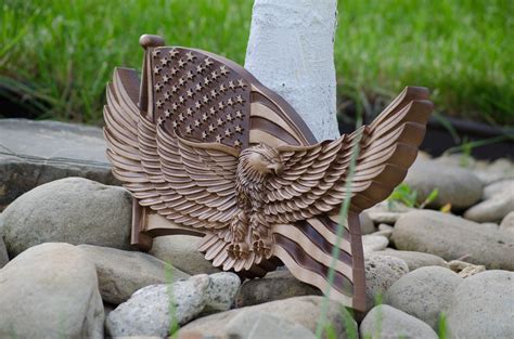 American Flag With Eagle Wood Carving丨wood Carved American Etsy Uk