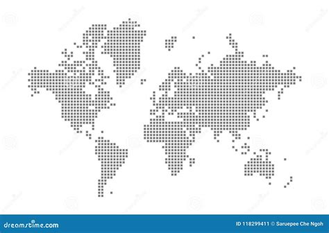 Piksel Mapa świat Wektor Kropkował Mapę Odizolowywającą Na Białym Tle