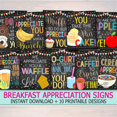 Appreciation Breakfast Printable Food Decor Signs Instant Download