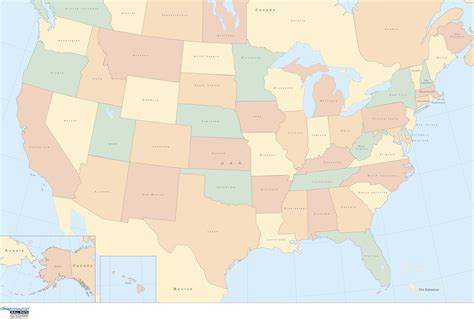 United States Simple Political Wall Map W Ocean By Map Resources