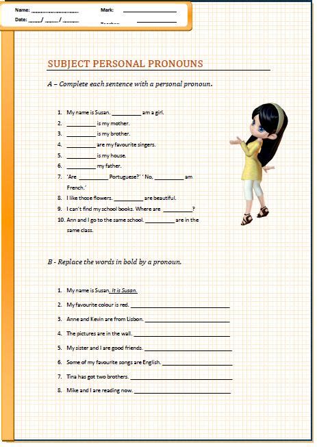 Subject Personal Pronouns Worksheet