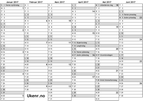 Kalender For 2017 Med Helligdager Og Ukenumre Online Ukekalender