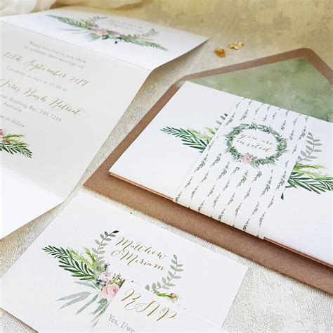 Blush Foliage Tri Fold Wedding Invitation By Julia Eastwood