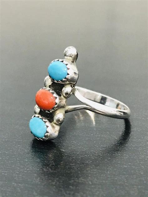 Turquoise And Coral Ring Set In Sterling Silver Etsy In 2020 Coral