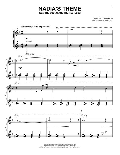 Nadia S Theme Easy Piano Print Sheet Music Now