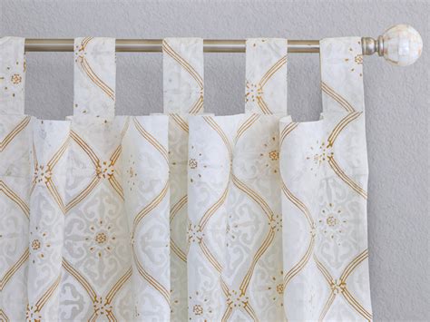 White Gold Indian Cotton Curtain Panel Saffron Marigold