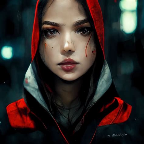 Beautiful Female Assassin Anime Style Red Hood 4k Midjourney Openart