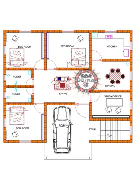 44 X 44 House Plan Ii 44 X 44 House Drawing Ii Plan 105