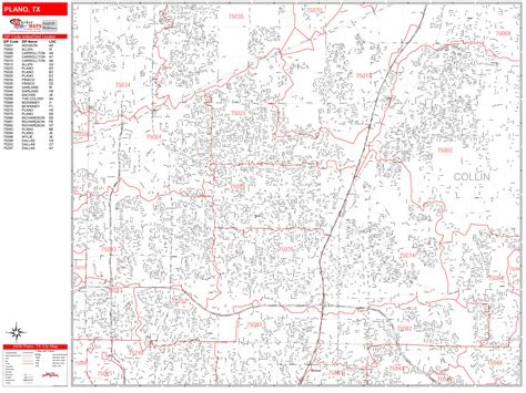 Plano Texas Zip Code Wall Map Red Line Style By Marketmaps Mapsales