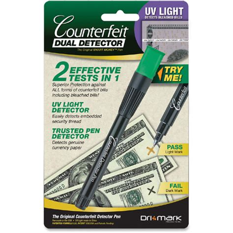 Dri mark flash test counterfeit bill detector, smallest, easiest money checker, fake currency detection machine, ink, uv, and watermark flashtest. Counterfeit Dual Detector Pen - LD Products