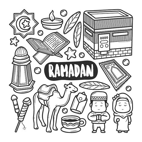 Premium Vector Ramadan Icons Hand Drawn Doodle Coloring