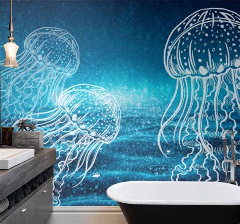 Blue And White Jellyfish Bathroom Wall Murals Tenstickers