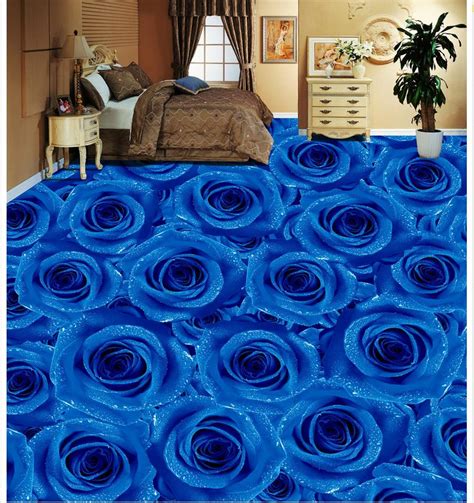 Different rooms in the home require different types of tile material. 3D PVC floor wallpaper Blue Rose 3D living room bedroom ...