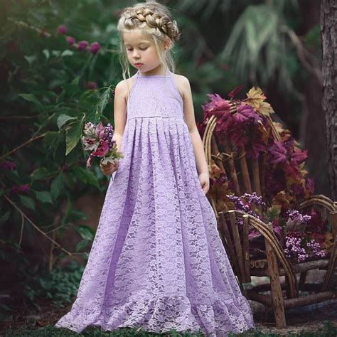 Muqgew Children Girls Lace Flower Backless Strap Princess Dress For