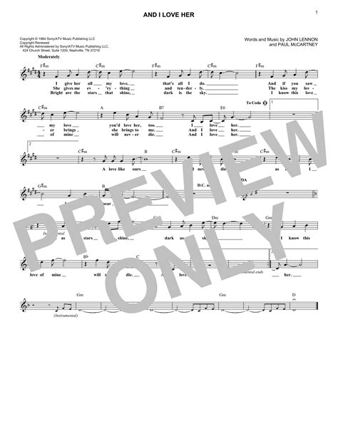 And I Love Her Lead Sheet Fake Book Print Sheet Music Now