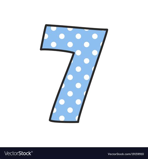 Hand Drawn Number 7 With Polka Dots On Pastel Blue