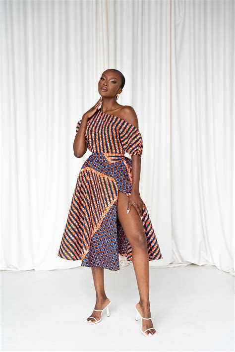Fimi African Print One Shoulder Midi Dress Ofuure