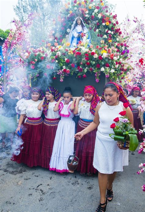 flower and palm festival in panchimalco el salvador editorial photography image of woman