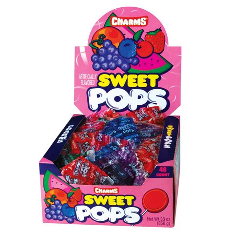 Charms Sweet Pops In Assorted Fruit Flavors 48 Count Box Suckers And Lollipops