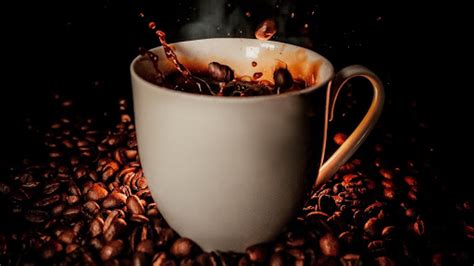 Hd Wallpaper Cup Coffee Beans Splash Steam