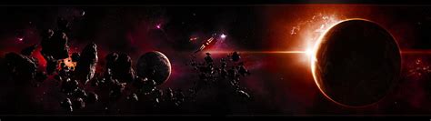 3840x1080 / size:2501kb view & download more 3d & digital art space scene wallpapers. HD wallpaper: multicolored planet wallpaper, space, dual ...