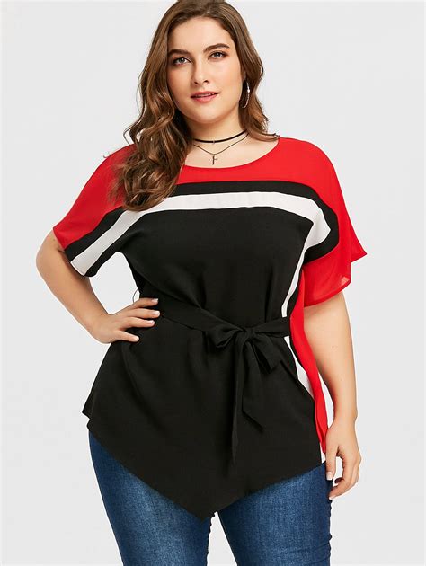 gamiss women casual summer t shirts plus size 5xl batwing sleeve t shirt with tie belt round